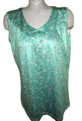 NEW, BASICO, Plus Size XXL, Green/Pink/White Floral Sleeveless  Top, Cotton/Poly