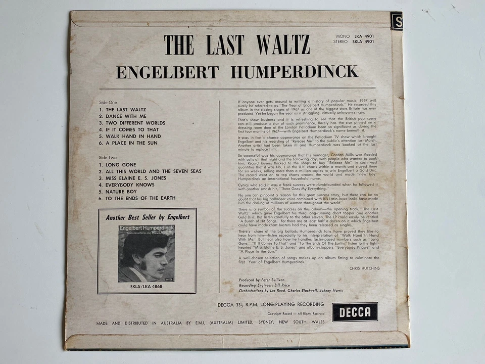 ENGELBERT HUMPERDINCK - The Last Waltz 12” Vinyl Record LP - Image 2 of 4