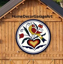 Barn Quilt Metal Sign, Pheasant Heart Tulips Hex Design, Dutch Amish, 6 Sizes