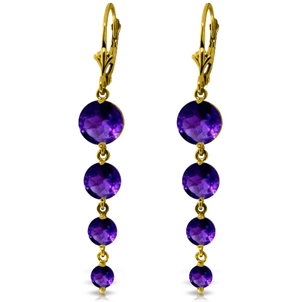 14K. GOLD CHANDELIER EARRING WITH NATURAL AMETHYSTS - Image 2 of 4