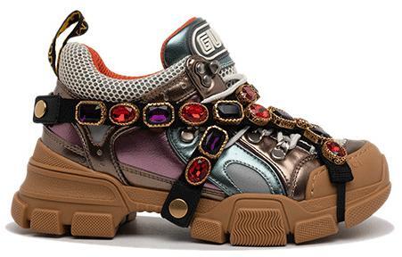 100% Authentic GUCCI Flashtrek Removable Crystal Leather Sneakers