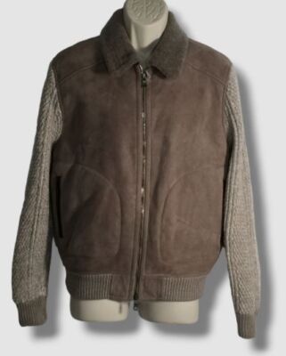 $3150 Fioroni Men's Brown Leather Cross Knit Jacket Coat Size EU