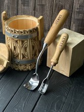 Set of large bent gouges for bowl and kuksa carving, Carbon steel spoon gouges