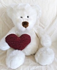 Russ Berrie Bear Hugs White Sitting Teddy Bear 12 Inches Tall Red Heart 7093