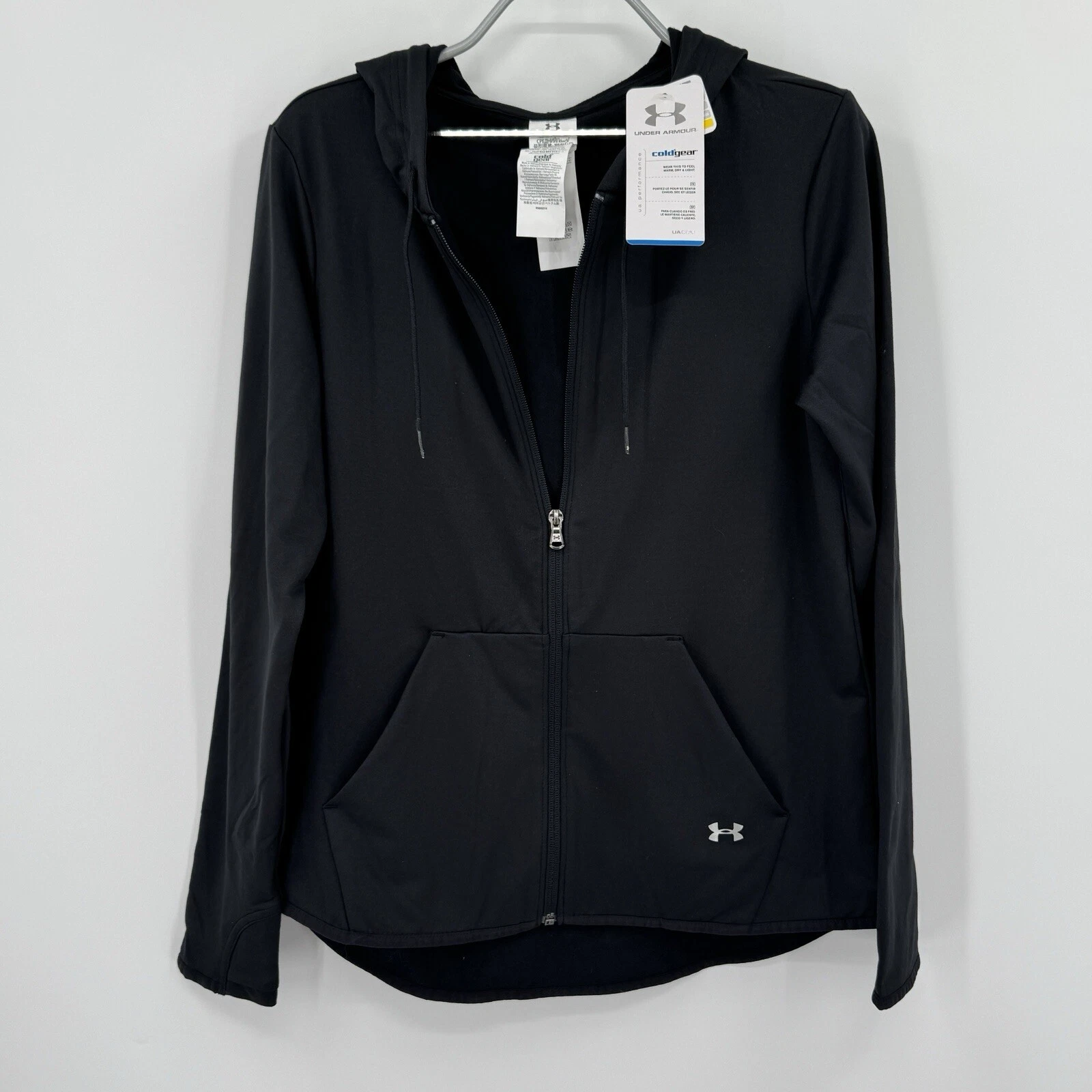 Under Armour Cold Gear Full Zip Hooded Jacket sz L Women's in Black Fleece Lined