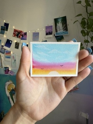 Original ACEO Evening Glow Sunset Sky And Clouds Watercolor Dreamy Sunset Sky