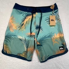 Quiksilver Highline Scallop 19 Mens Boardshorts Teal Palm Leaf Size 29 NWT