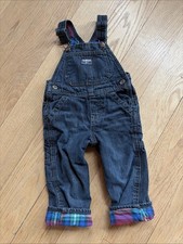 Oshkosh B'Gosh Plaid Flannel Lined Vestbak Denim Overalls Toddler Baby 18 Months
