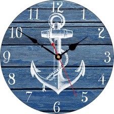 TAHEAT 8 Inch Blue Anchor Wall Clock, Nautical Coastal Beach Boat Compass Decor,
