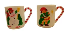 2 Vtg. 80s JSNY Christmas Cups With Candy Cane Handles-Drummer Boy & Snowman 