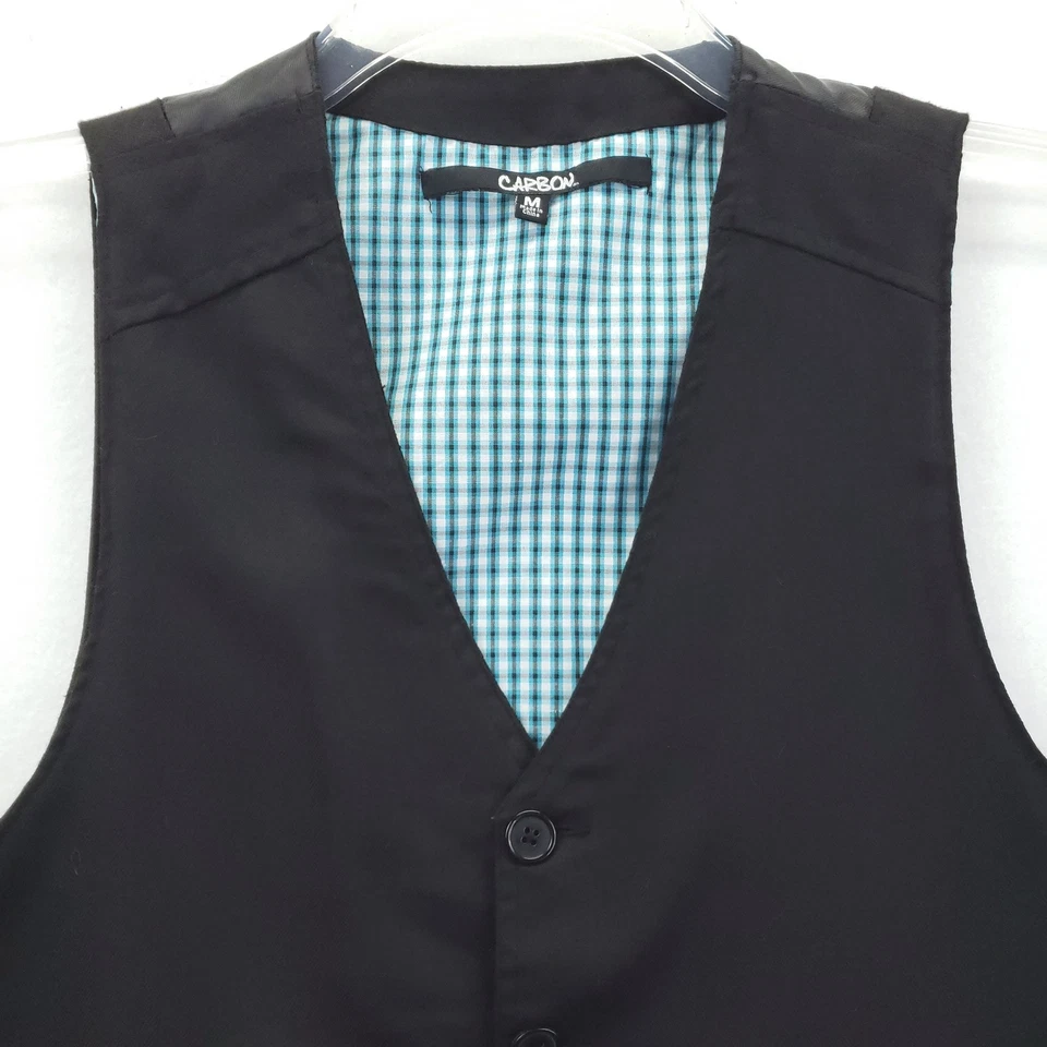 Carbon Vest Mens Medium Black Formal Waistcoat Button Up Check Lining - Image 3 of 4