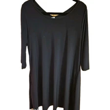 All Hours XL Black 3/4 Sleeve Shift Dress Scoop Neckline Pullover Side Pockets 