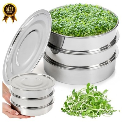 3 Tier Stainless Steel Seed Sprouting Kit 9in Stackable Mesh Tray Grower