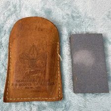 VTG Boy Scouts of America Official Sharpening Stone w/ Leather Case BSA #1326