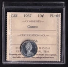 Canada 1967 10c Ten Cent Silver Coin Queen Elizabeth II ICCS PL-65 Cameo .800