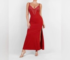 Popilush Shapewear Lace V Neck Side Slit Slimming Maxi Slip Dress Size M