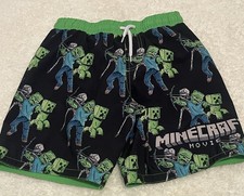 Minecraft Boys Swim Shorts Black Green Creeper Skeleton Elastic Waist Cartoon