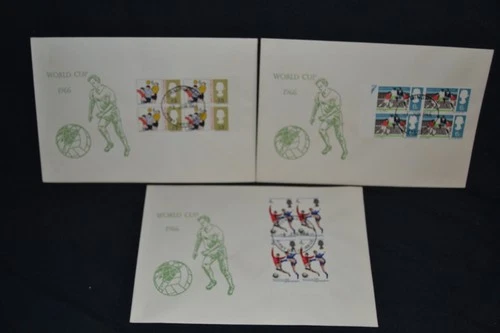 GB first day covers 1966 World Cup set of 3 with blocks of 4 on each cover