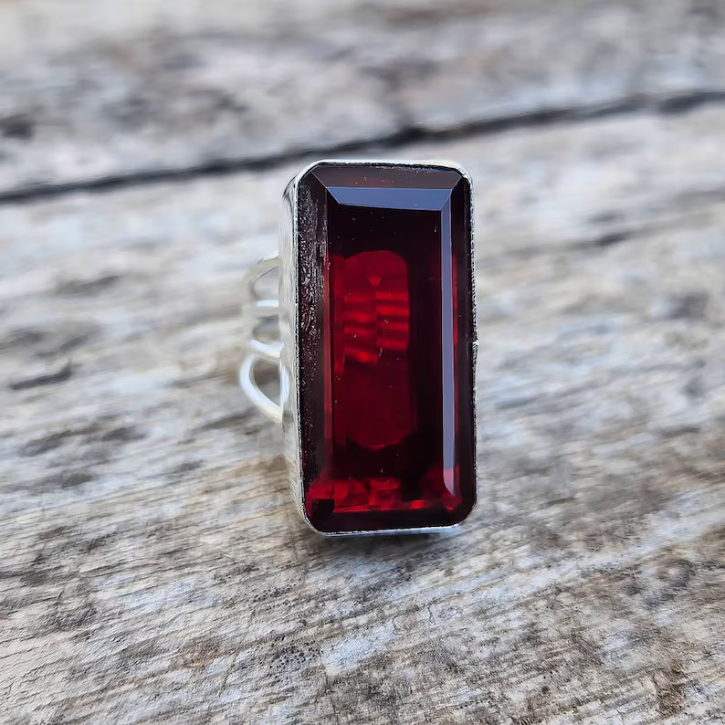 Natural Garnet 925 Sterling Silver Band& Statement Ring Handmade Ring All Size View 3