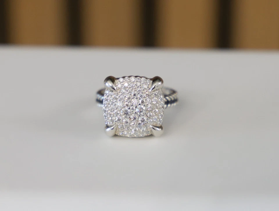 Anillo para mujer David Yurman plata de ley 14 mm Chatelainne pavé diamantes talla 7 Foto 3 de 4