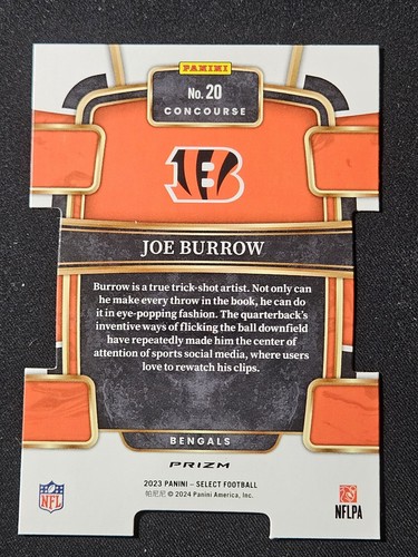 2023 Panini Select - Concourse Black & Red Prizm Die-Cut #20 Joe Burrow - Picture 2 of 2