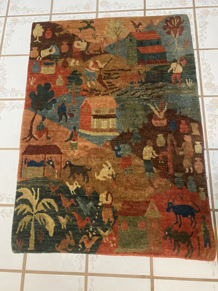 Tibetan Hand Made Vegetable Dye  Village Theme Rug Made In Nepal - Image 2 of 4