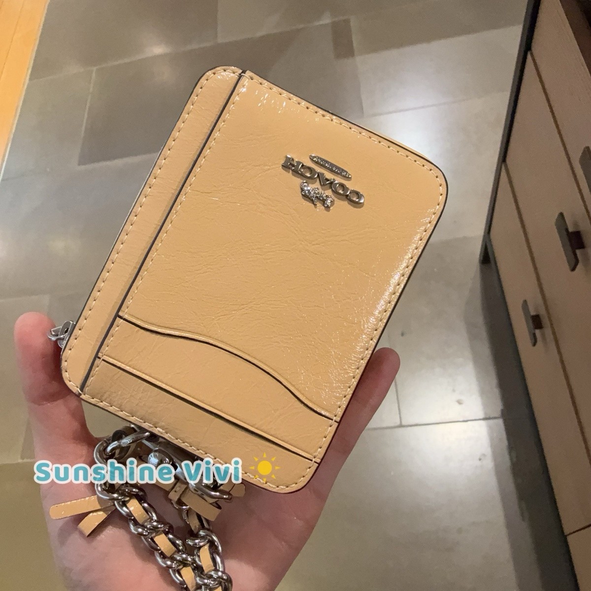 NWT Coach Zip Card Case With Bows CEC13 crinkle leather/Silver