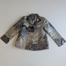 IC by Connie K Silver Black Gray Tapestry Textured Open Jacket Size S USA Made