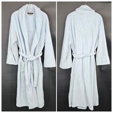 Stan Herman Robe Womens L/XL Light Blue Plush Fleece Belted Shawl Collar Pockets