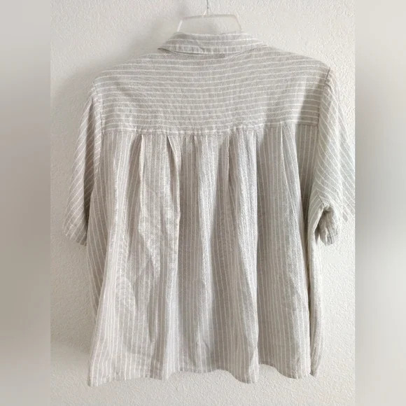Rafaella Linen Blend Camp Shirt Beige White Cottage Mom Size XL, Chest 42"