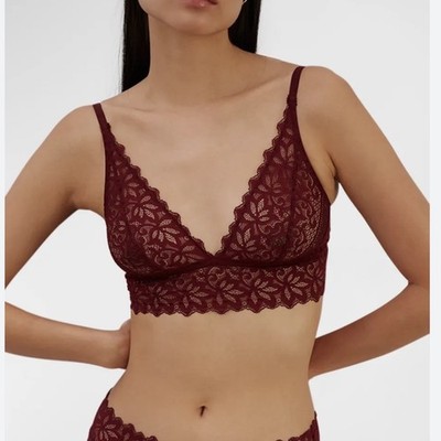 Else Orient Scalloped Lace Triangle Bra Burgundy Wine Bralette XL 36D 38C