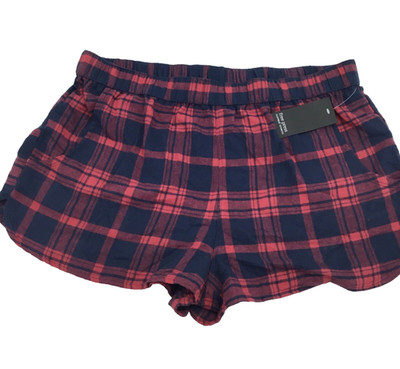 Free Press Women Flannel Sleep Shorts Elastic Waist and Pocket Red Plaid Size XL