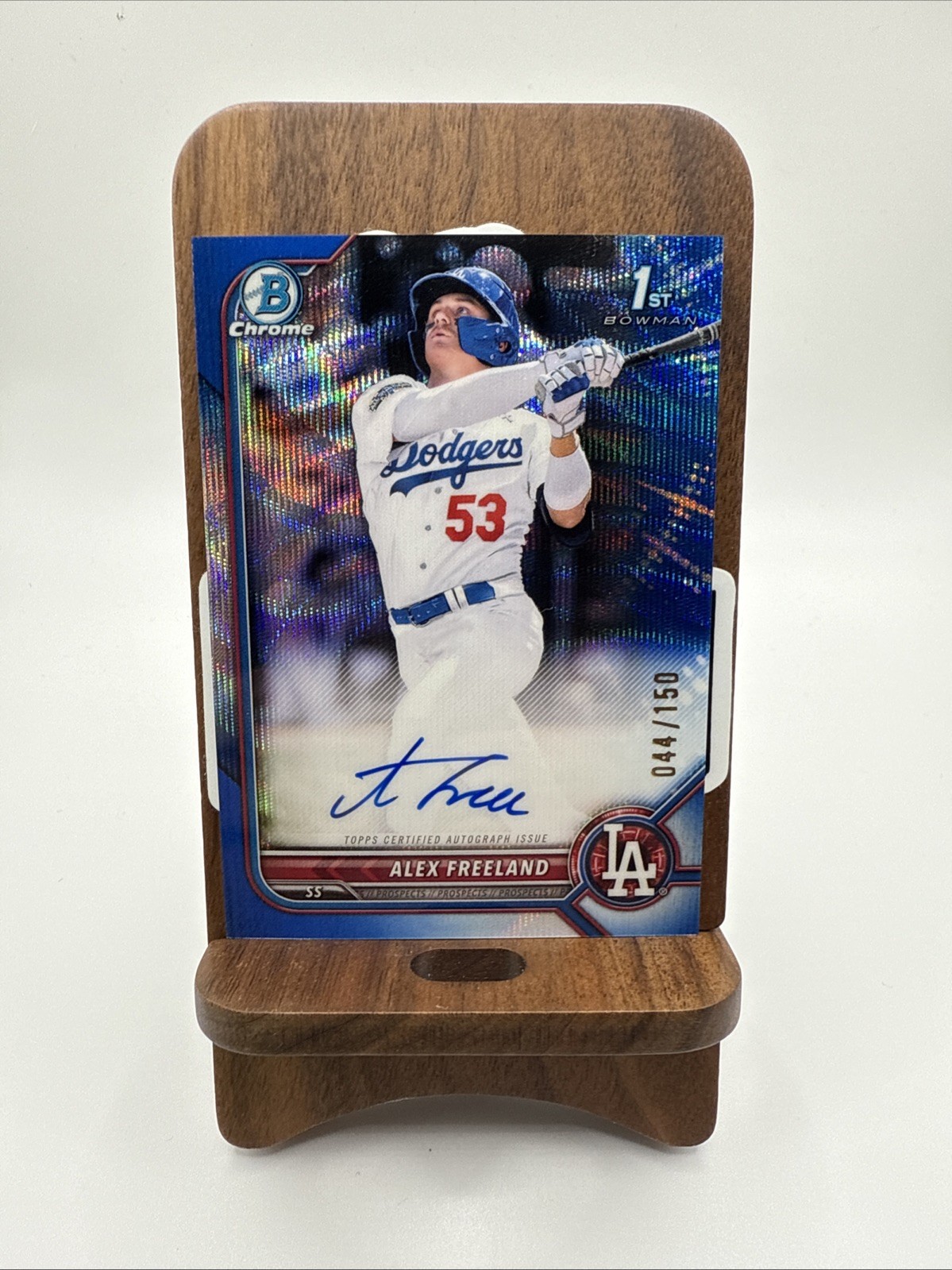Alex Freeland 2022 1st Bowman Draft Auto Blue Wave Ref 1st /150 Dodgers WSC