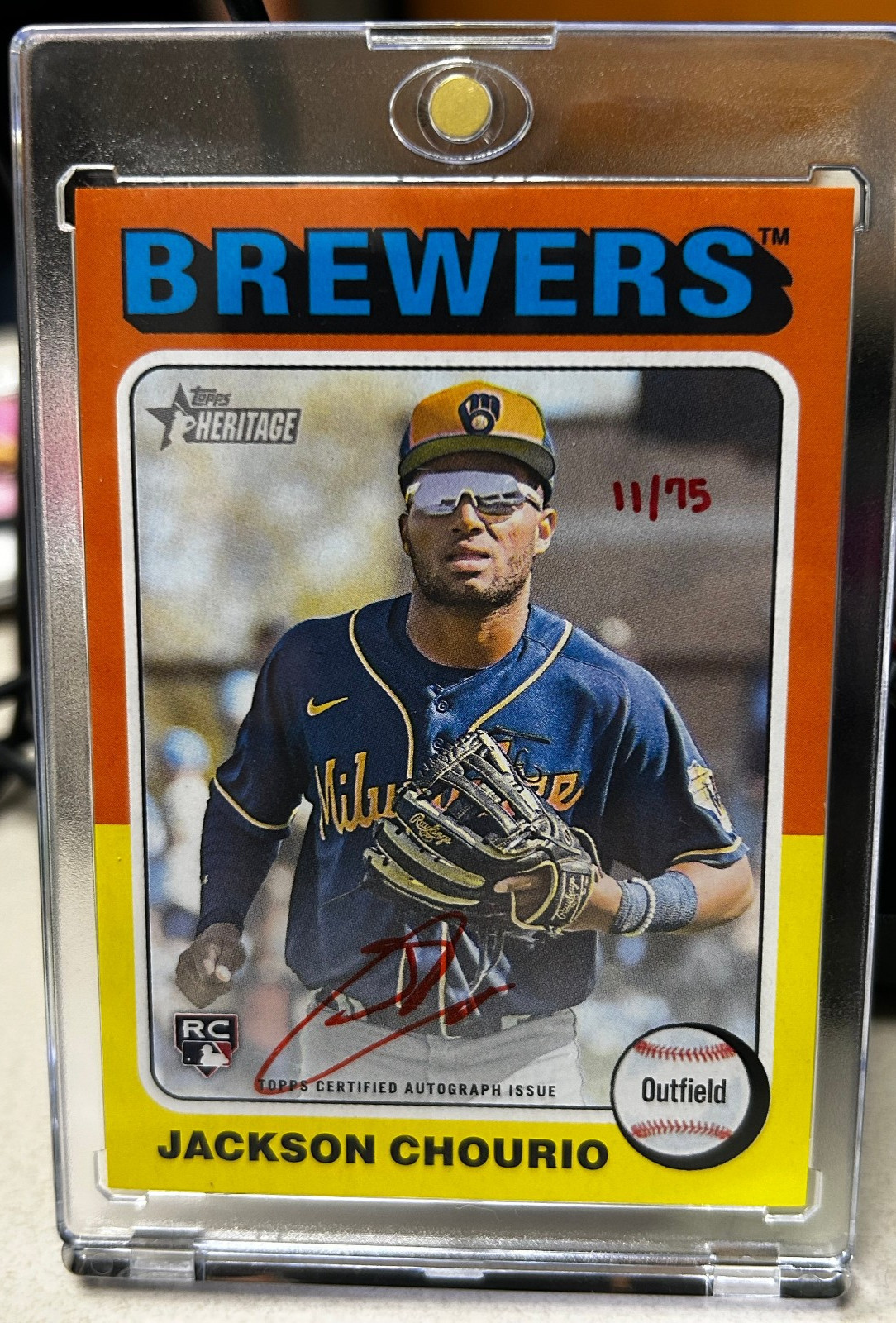 Jackson Chourio 2024 Topps Heritage High Number Red Real One RC Auto /75 #ROA-JC