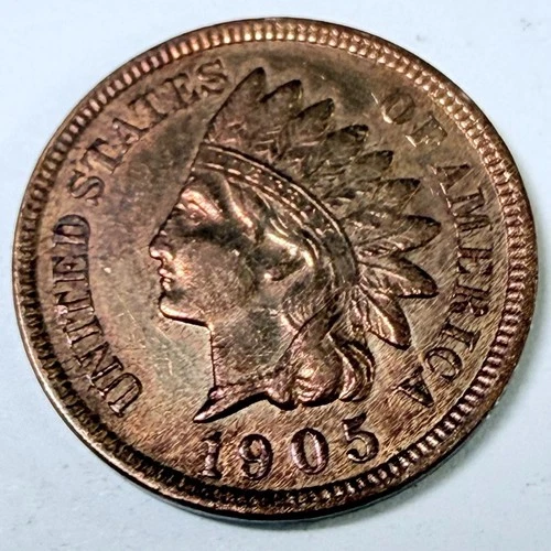 1905 Indian Head One Cent Penny AU About Uncirculated Details #5699