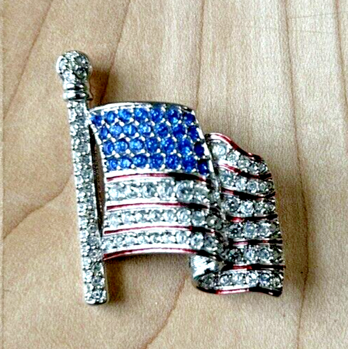 Swarovski Flying American Flag Red White Blue Crystals Pin Brooch Marked - Picture 2 of 4
