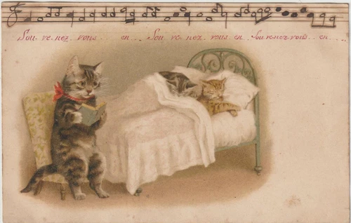 Rare Antique Early 1903s Vintage Litho. French Postcard Sweet Kitty Cats