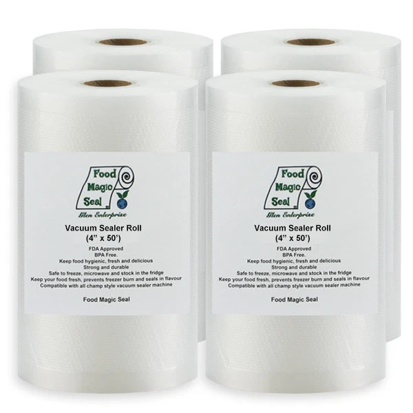 Four Rolls FOUR Inch x 50 Feet Food Magic Seal Vacuum Sealer Food Storage Bags!!