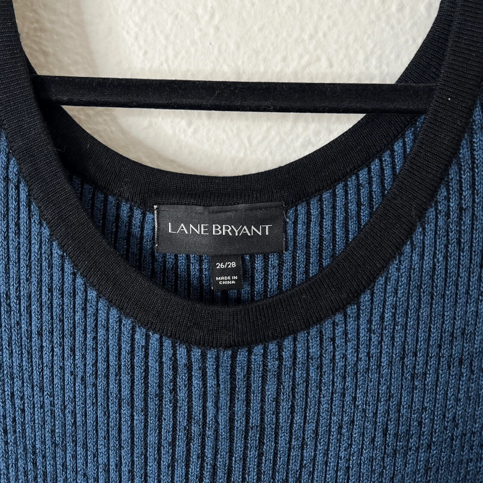 Lane Bryant эластичной ребристый трикотажа длинные рукава свитер платье размер 26/28 синий черный - Изображение 3 из 4