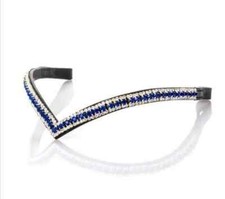 3 Row Blue  White Crystal Brow-Band For Horse Bridle Part All Sizes Free Ship