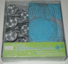 Christmas Shower Curtain Set with Rings Splash Home Turquoise Blue NEW