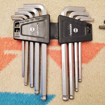 Husky Allen Wrench SAE & Metric Long Arm Ball End Hex Key Steel Alloy Set READ