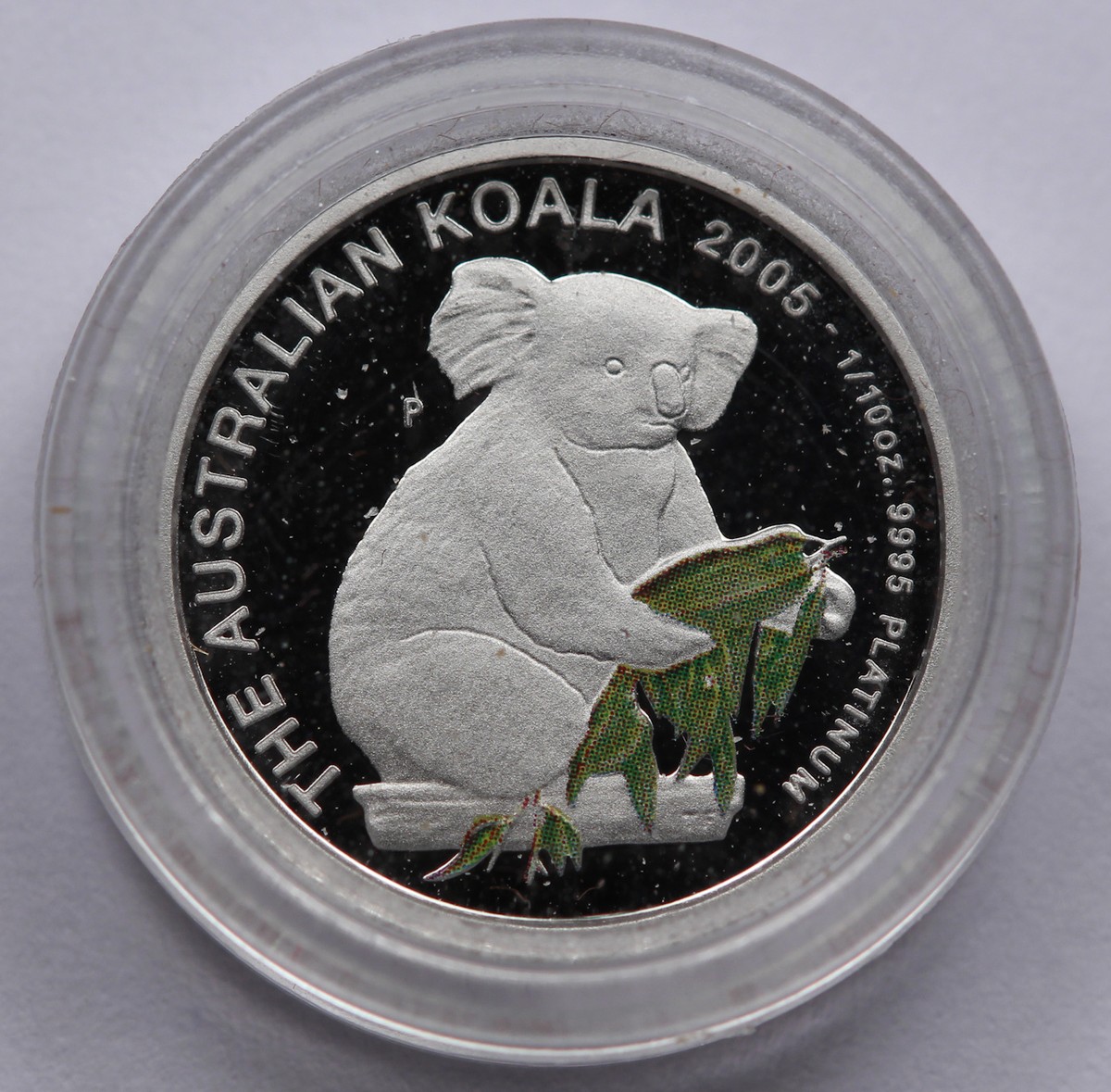Australia Koala $15 2005 1/10 Troy Oz Platinum Proof Colorized