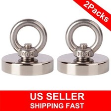 2Pc Neodymium Fishing Magnets 200LBS Pulling Force Strong Round Rare Earth 48mm