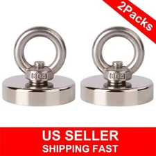 2Pc Neodymium Fishing Magnets 200LBS Pulling Force Strong Round Rare Earth 48mm