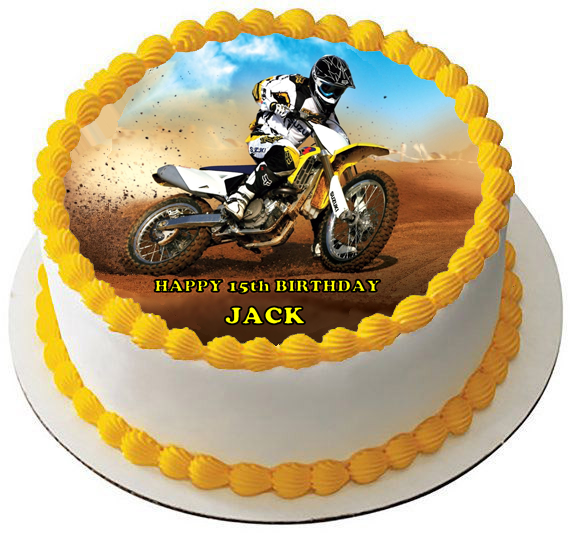 MOTORBIKE 7.5"" PREMIUM Edible RICE WAFER Cake Topper CAN PERSONALISE TEXT D2