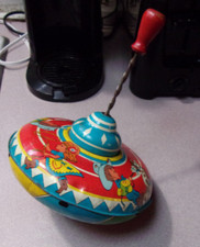 Vintage Spinning Top Tin Toy Mid-Century Kid Cowboy Cowgirl Ohio Art