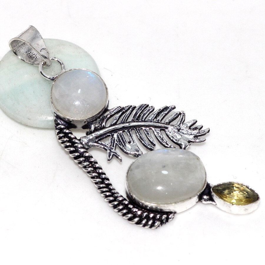 Rainbow Moonstone Citrine Pendant 2.5 inch Elegant Aesthetic Jewelry JW