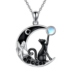Black Cat Necklace With Moon Pendant Jewellery Birthday Gifts For Mom Teen Girls