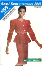 See & Sew 3861 ~ Misses' Petite Top & Skirt ~ Loose-fitting, blouson top- 6-8-10